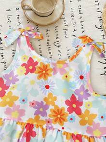 LMoss Kids 2pcs Baby Girl Floral Print Chiffon Sleeveless Top And Long Pants Summer Outfit Set - Multicolor - View 4