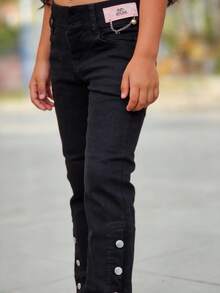 Jeans niña casual para uso diario estilo moderno temporada primavera verano y otoño - Negro - Ver 2