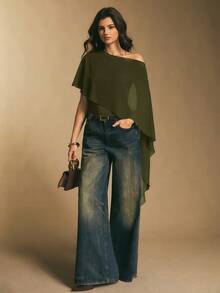 Poéselle 女士优雅纯色斗篷二合一连体衣 - 軍綠色 - 查看 2