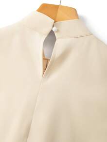 Almamuse Áo sơ mi nữ không tay cổ tàu xếp ly màu trơn, thời trang và đa năng, phù hợp cho đi làm và đi chơi. - Rượu sâm banh - Xem 4