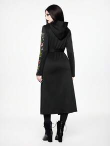 ROMWE Goth 哥特风星星、月亮和蘑菇图案印花女式连帽夹克 - 黑色 - 查看 3