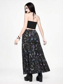 ROMWE Spring/Summerflower Gothic Magical Potion & Butterfly Crystal Print 2 Pieces Set: Camisole + Skirt For Women - Black - View 3