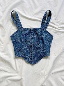 Soleia 女士彩色梭织印花前扣不对称下摆短款背心，适合所有季节，可作内衣或外衣穿着 - 彩色 - 查看 5