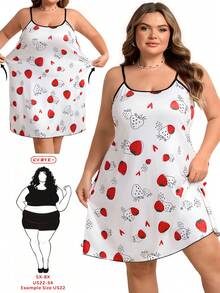 SHEIN CURVE+ CURVE PLUS /Saint-Valentin/Robe cami imprimée de lettres décontractée pour femmes grandes tailles, convient pour la Saint-Valentin - Blanc - Voir 3