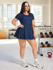 Flexra Plus Size Denim Knit Casual Elastic Dress - Dark Wash - View 4