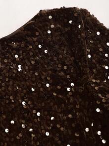 Cravure 大码女士优雅时尚派对圆领收腰亮片喇叭长袖连衣裙，春夏款 - 咖啡棕 - 查看 3