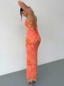 Firerie 女士优雅浪漫扎染花卉露背系带长裙，适合春夏穿着，是海滩、通勤、度假、波西米亚风、夏威夷风、约会、派对、音乐会、婚礼、毕业典礼等场合的理想之选。 - 彩色 - 查看 8