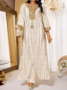 SHEIN Lady Đầm dự tiệc cỡ lớn sang trọng in họa tiết lá vàng. - Nhiều màu - Xem 6