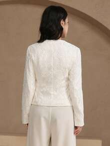 DAZY Women's Elegant Floral Print Round Neck Regular Jacket, Spring/Summer - Beige - View 2