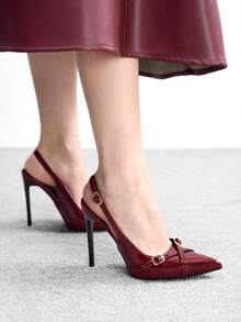 CUCCOO BIZCHIC Sapatos de salto alto femininos com bico fino e sem calcanhar, salto agulha sexy para uso externo, no trabalho, em festas e casamentos. - Borgonha - Ver 1