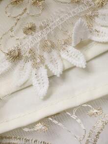 DAZY 高端刺绣蕾丝中长连衣裙，女士圆领开衩下摆法式优雅派对礼服吊带裙 - 金色 - 查看 6