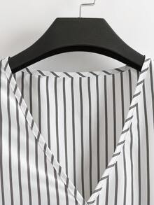 SHEIN Franclia Women's V-Neck Striped Casual Commuter Tie-Waist Sleeveless Blouse, Spring/Summer - White - View 4