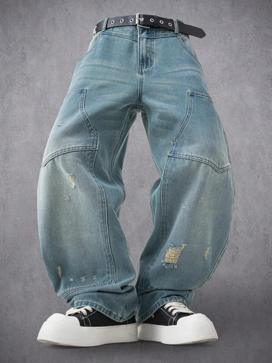 Manfinity Denimwave Quần jean thợ mộc ống thẳng kiểu vintage dành cho nam giới, đã qua xử lý giặt. - Rửa nhẹ - Xem 1