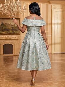 SHEIN Lady 女士花卉提花撞色网纱圆领褶裥设计优雅连衣裙 - 彩色 - 查看 2