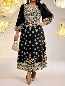 SHEIN Lady 大码全身爱心印花优雅连衣裙 - 彩色 - 查看 5