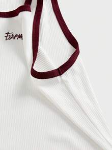 ESTAVOR Men Ribbed Contrast Binding Embroidered Letter Slim Fit Tank Top Summer Streetwear Casual Gym Muscle Tank Top - White - View 4