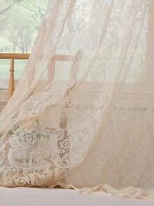 Cirelle 复古刺绣花卉蕾丝窗帘 – 适用于客厅和卧室的轻薄垂帘，透光浪漫窗饰，手工复古风格 - 彩色 - 查看 9