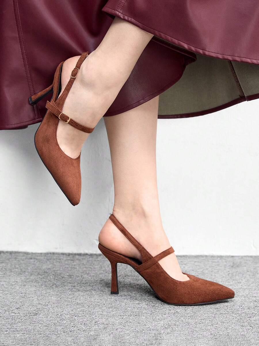 CUCCOO BIZCHIC 女士尖头搭扣设计优雅时尚高跟鞋 - 咖啡棕 - 查看 1