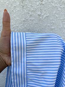 Sunnyshic Women's Blue Striped Summer Halter Backless Contrast Lace Slim Fit Sexy Beach Vacation Party Dress - Blue - View 3