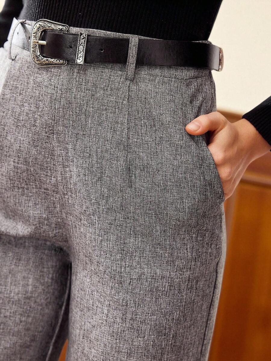 Vintamour 复古优雅女士长裤，带口袋和腰带，休闲工作裤，度假休闲裤，夏季春假女装，春假女装，冬季女装，休闲灰色长裤，高腰裤，商务裤，办公室裤，春季女装下装 - 灰色 - 查看 1