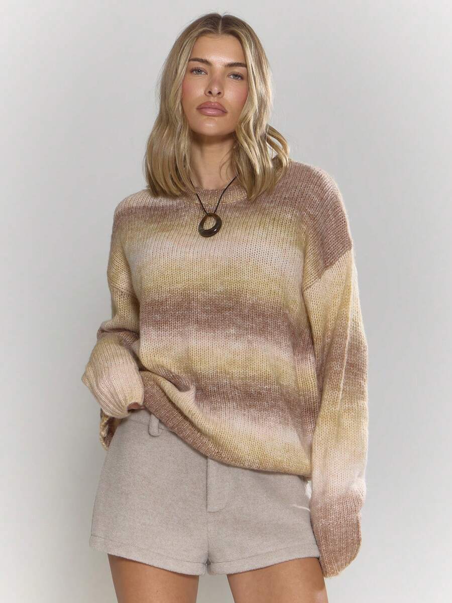 MUSERA Áo len dệt kim ombre dáng rộng, dễ thương, thoải mái, màu anh đào, thích hợp cho mùa đông. - Màu be - Xem 1