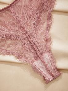 Charlaine 蕾丝拼接3/4罩杯钢圈文胸内裤套装，浪漫法式风格，优雅精致，女士内衣 - 藕粉色 - 查看 4