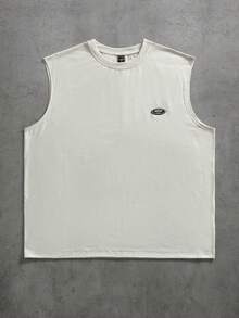 PAVTROS Men's Casual Everyday Commute Versatile Letter Print Loose White Tank Top, Summer - Khaki - View 3