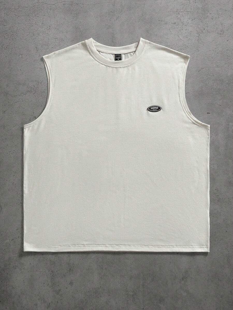 PAVTROS Men's Casual Everyday Commute Versatile Letter Print Loose White Tank Top, Summer - Khaki - View 1