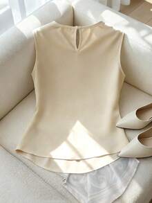 GlowEve Women's Spring/Summer Printed Patchwork Sleeveless Top With Waist Belt Loop - Apricot - View 2