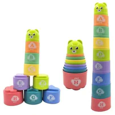 MINKOJA MINKOJA 9pcs Baby Educational Stacking Cups Set,Children Classification Science And Education Cognition Large Particle Building Blocks Enlightenment Learning Toys Stacking High Cups, Digital Letter Pattern Stacking Cups Cartoon Bear Baby, Perfect Birthday Gifts For Children Over 18 Months Of Age (Random Colors)