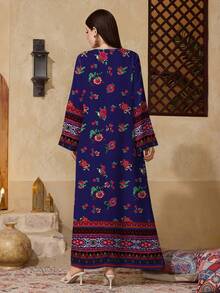 Al Najma Women's Round Neck Floral Print Casual Modest Party & Outing Arabic Style Dress - Multicolor - View 5
