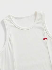 ESTAVOR 男士休闲宽松背心，白色T恤，刺绣拼接，夏季 - 白色 - 查看 3