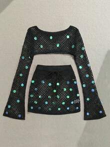 Soleia Bộ áo và chân váy thoải mái dành cho nữ đi biển, thích hợp cho kỳ nghỉ. - màu đen - Xem 3