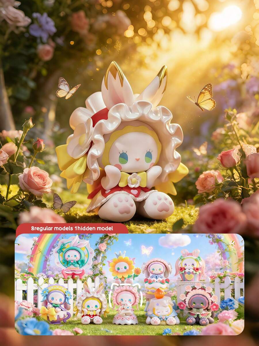 POKOJA LAND 盲盒（非毛绒填充），适合作为节日礼物送给朋友，艾玛生日蜡烛花园主题盲盒人偶（8个常规款+1个隐藏款）- ABS材质可收藏兔子角色人偶（8厘米/3.14英寸），带有花卉和派对装饰，是送给朋友和家人的贴心礼物，非常适合桌面/展示装饰和人偶爱好者。