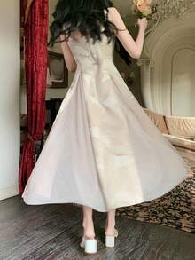 DAZY Women's Elegant Floral Patchwork Colorblock Sleeveless Midi Dress, Spring/Summer Wedding Guest Dress Sundress - Apricot - View 2