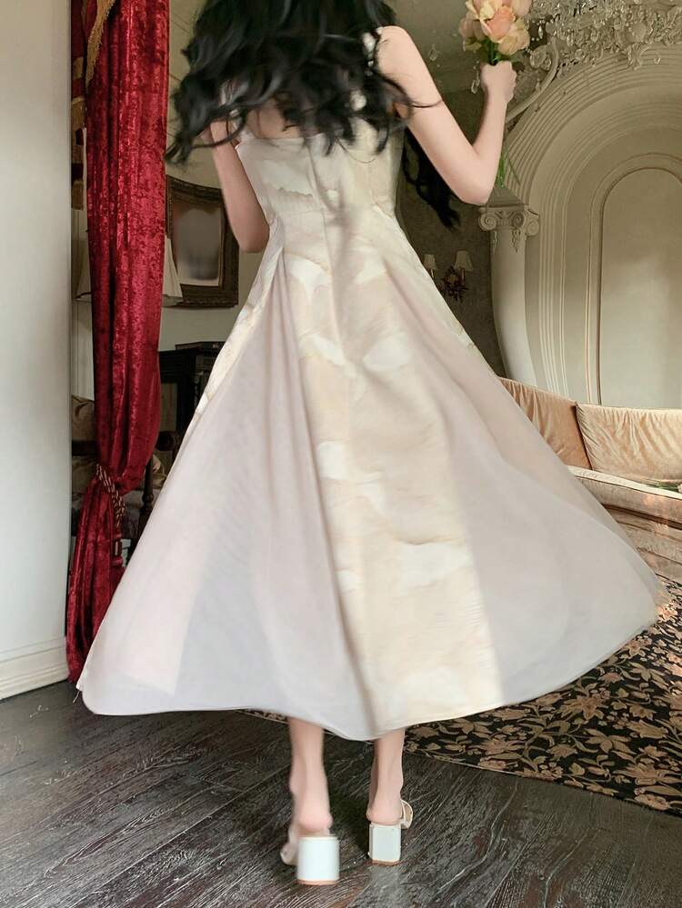 Women's Elegant Floral Patchwork Colorblock Sleeveless Midi Dress, Spring/Summer Wedding Guest Dress Sundress