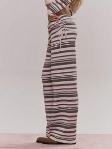 MUSERA Quần ống rộng kẻ sọc với chi tiết cạp gập bất đối xứng, chỉ bao gồm phần dưới, dễ thương, nữ tính, gợi cảm, thích hợp cho mùa xuân đông, đi chơi hàng ngày, lễ Phục sinh, Sugar Swizzle. - Nhiều màu - Xem 3