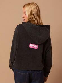 SHEIN EZwear 女士休闲宽松水洗卫衣 - 黑色 - 查看 4