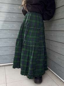 FRIFUL Women's Plaid Minimalist Casual Skirt - Navy Blue - View 5