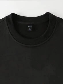 ROMWE MEN Essentials Men's Patchwork Short Sleeve T-Shirt, Loose Fit Spring/Summer - Black - View 3