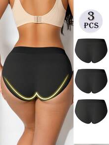 3pcs/Set Women's Seamless Comfortable Skin-Tight Waist Cincher & Butt Lifter Briefs - Black - View 2