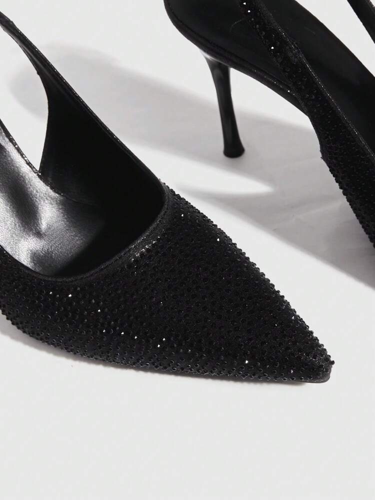 CUCCOO SZL Women Shoes Pointed Slender Heel Black Rhinestone Gorgeous Sexy Party Banquet Night Club Women's High Heel Shoes Women's Shoes Spring Shoes