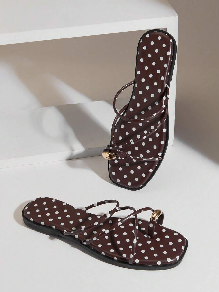 Solezae #PopCraft Women's Red Polka Aesthetic Strappy Toe-Loop Slides – Vibrant, Sleek & Eye-Catching - Brown - View 1