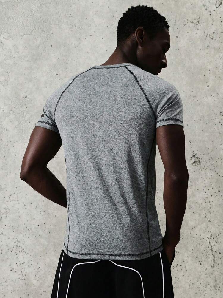 Heather Grey Crew Neck Tee With Contrast Stitching