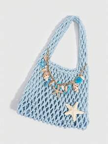 ROMWE Fairycore 1 pieza Bolso de playa tejido de estilo colorido de océano de vacaciones de primavera/verano con estilo personalizado de moda, bolso grande para mujer, bolso de playa - Multicolor 7 - Ver 5