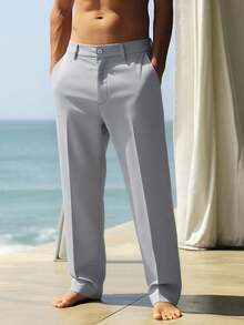 SHEIN Quần dài dáng ôm tối giản màu xám nhạt dành cho nam thiếu niên, quần tây công sở, quần tây thường ngày, thoải mái và đa năng cho mặc hàng ngày, đi học, đi chơi, nghỉ lễ, dự tiệc, đi biển, đám cưới và các dịp lễ hội. - Màu Xám nhạt - Xem 3