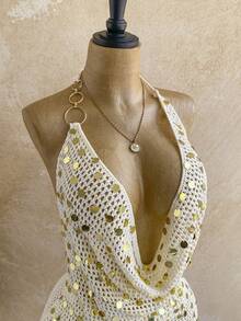 Soleia 2pcs/Set Women Knitted Beaded Camisole Top And Bodycon Skirt - Multicolor - View 4