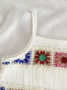 SHEIN Vintaside Kids 两件套女婴套装，包括一件钩针花卉图案背心和一条舒适长裤，优雅的韩欧风格，百搭实用，是新款夏季时尚童装，适合婴幼儿、女童，也适合外出、节日、派对、度假等场合。 - 杏色 - 查看 5