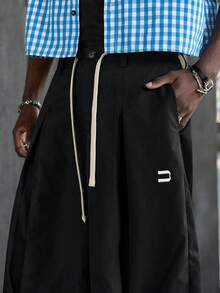 NEON BLANC 男士休闲宽松阔腿裤，饰有刺绣细节 - 黑色 - 查看 5