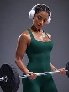 Powerista 女士字母图案镂空露背无缝塑身连体衣 - 墨綠色 - 查看 3